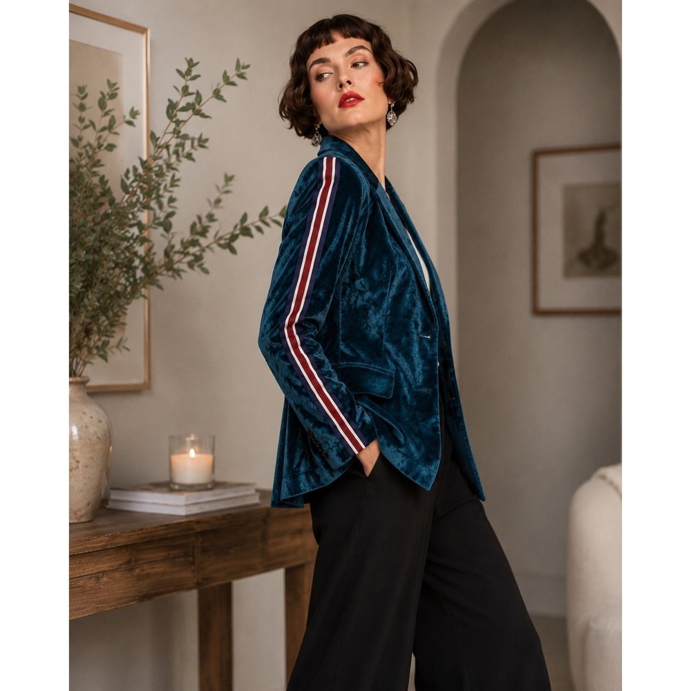 Mystree Large Teal Blue Crushed Velvet Blazer